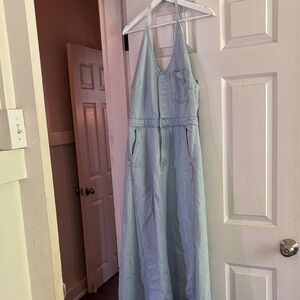 Light Blue Denim Halter Maxi Dress